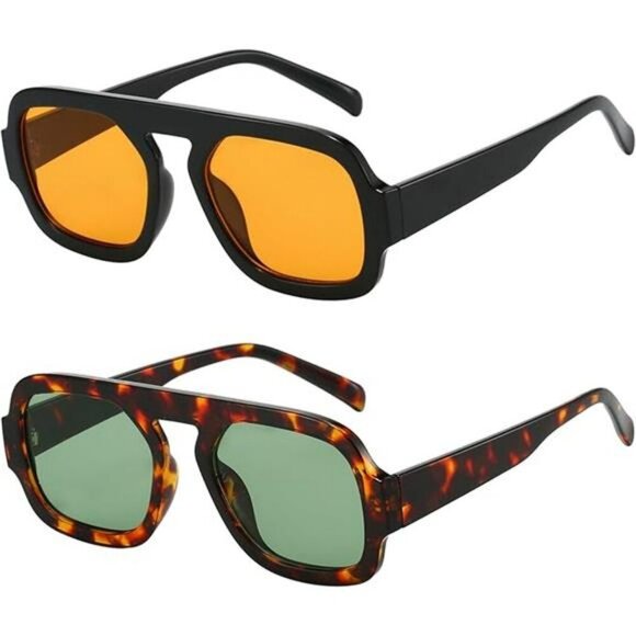 Square Aviator Sunglasses Women Flat Top Vintage UV400 Stylish Sun Shades - Picture 6 of 6